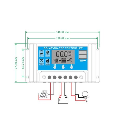 Контроллер зарядки фотомодуля PVI-PWM-10A (10 A) Превью 3