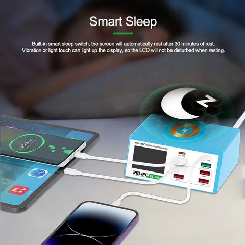 Сетевое зарядное устройство RELIFE RL-309AW, 100 Вт, Quick Charge, Power Delivery (PD), с беспроводной зарядкой, 8 портов Превью 4