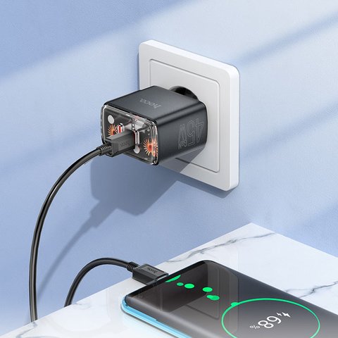 Сетевое зарядное устройство Hoco CS43A, 45 Вт, Power Delivery (PD), черный, 2 порта, #6942007620826 Превью 2