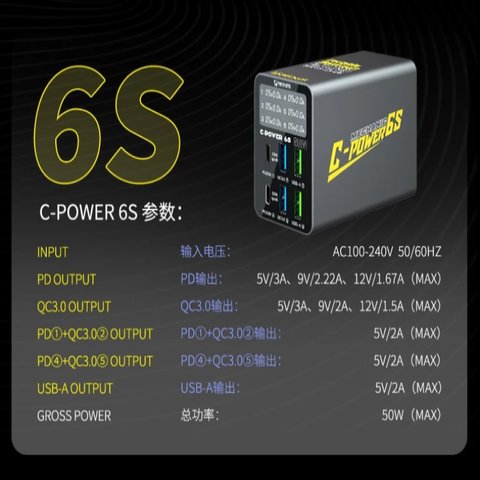 Сетевое зарядное устройство Mechanic C-Power 6S, 50 Вт, Quick Charge, Power Delivery (PD), 6 портов Превью 1