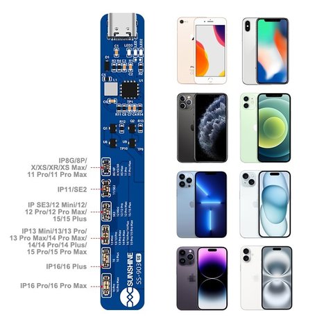 Power Supply Test Cable with Battery Activation Charge Board Sunshine SS-903 SE compatible with Apple iPhone 11, iPhone 11 Pro, iPhone 11 Pro Max, iPhone 12, iPhone 12 mini, iPhone 12 Pro, iPhone 12 Pro Max, iPhone 13, iPhone 13 mini, iPhone 13 Pro, iPhone 13 Pro Max, iPhone 14, iPhone 14 Plus, iPhone 14 Pro, iPhone 14 Pro Max, iPhone 15, iPhone 15 Plus, iPhone 15 Pro, iPhone 15 Pro Max, iPhone 16, iPhone 16 Plus, iPhone 16 Pro, iPhone 16 Pro Max, iPhone 8, iPhone 8 Plus, iPhone SE, iPhone SE 2020, iPhone X, iPhone XR, iPhone XS, iPhone XS Max Preview 4