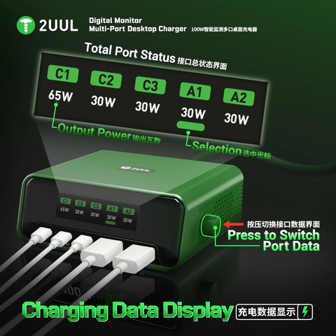 Adaptador de red 2UUL PC12, 100 W, Quick Charge, Power Delivery (PD), 5 puertos Vista previa  2