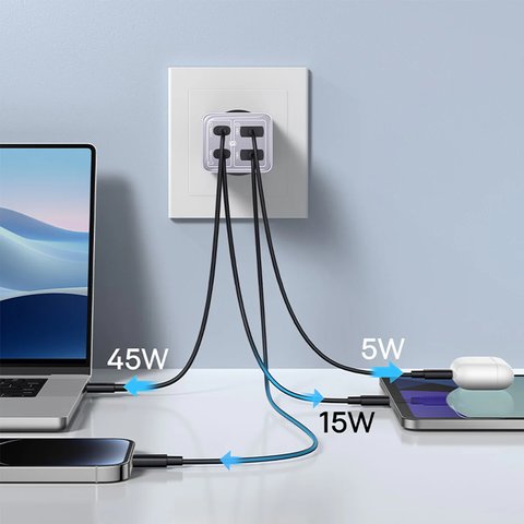 Мережевий зарядний пристрій Baseus GaN6 Pro, 65 Вт, Power Delivery (PD), Fast Charge, фіолетовий, 4 порта, #P10162701533-00 Прев'ю 3