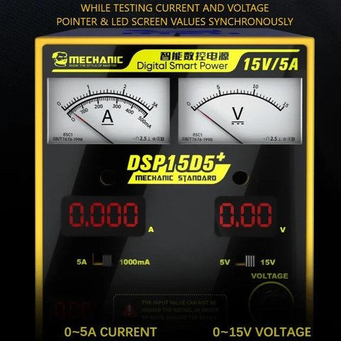 Лабораторный блок питания Mechanic DSP15D5+, одноканальный, трансформаторный, до 15 В, до 5 А, комбинированные индикаторы Превью 1